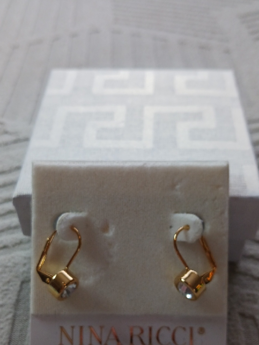 Nina Ricci Gold Tone Crystal Drop Earrings
